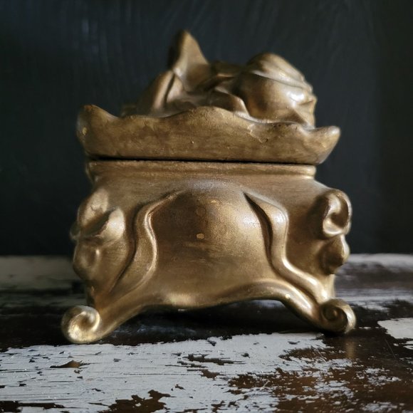 Vintage American Art Nouveau Gilt Metal Jewel Casket/ Jewelry Box by Benedict - Picture 5 of 8